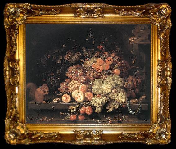 framed  MIGNON, Abraham Fruit Still-Life with Squirrel and Goldfinch g, ta009-2